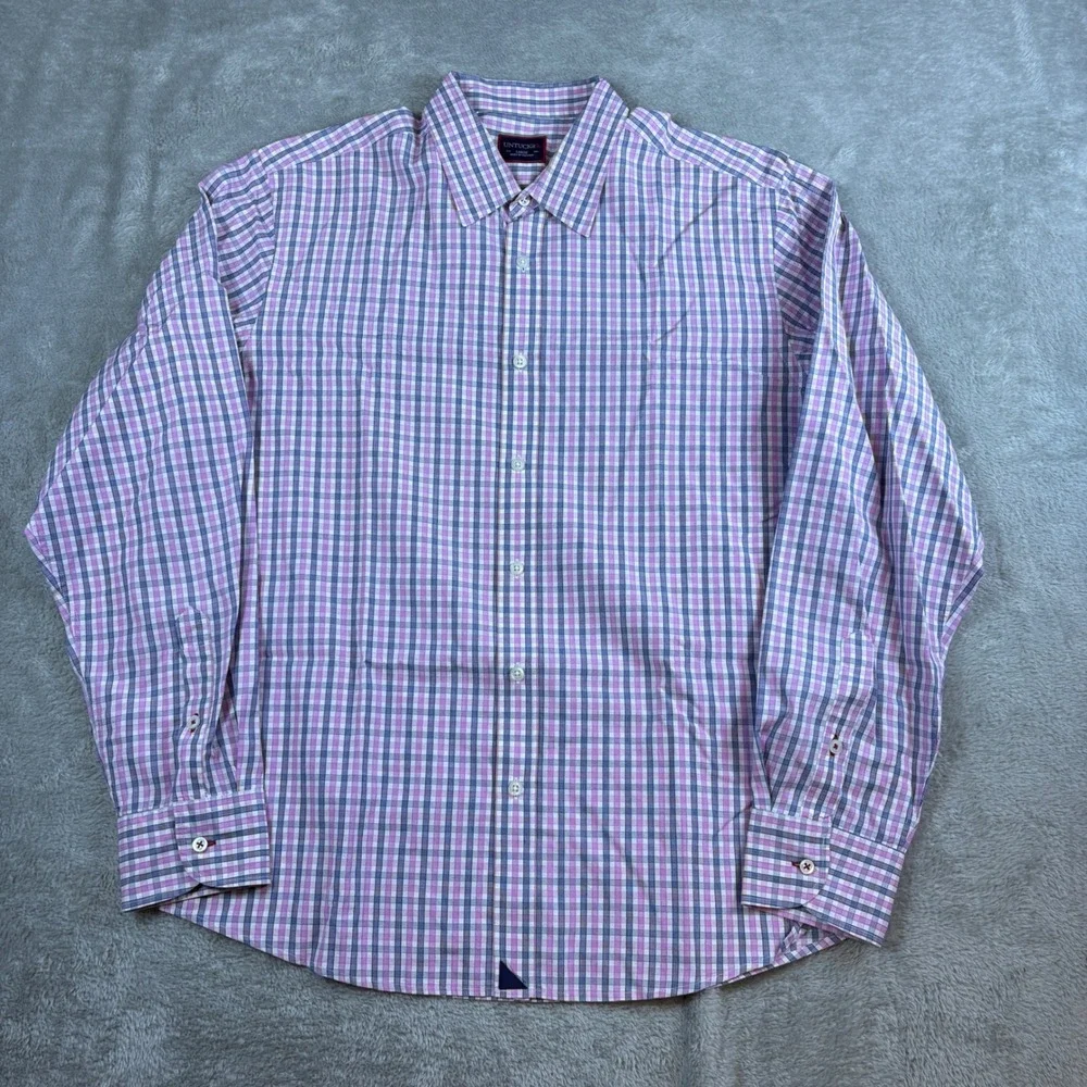 UNTUCKit Shirts Mens Large Plaid Button Down Long Sleeve Purple Blue White